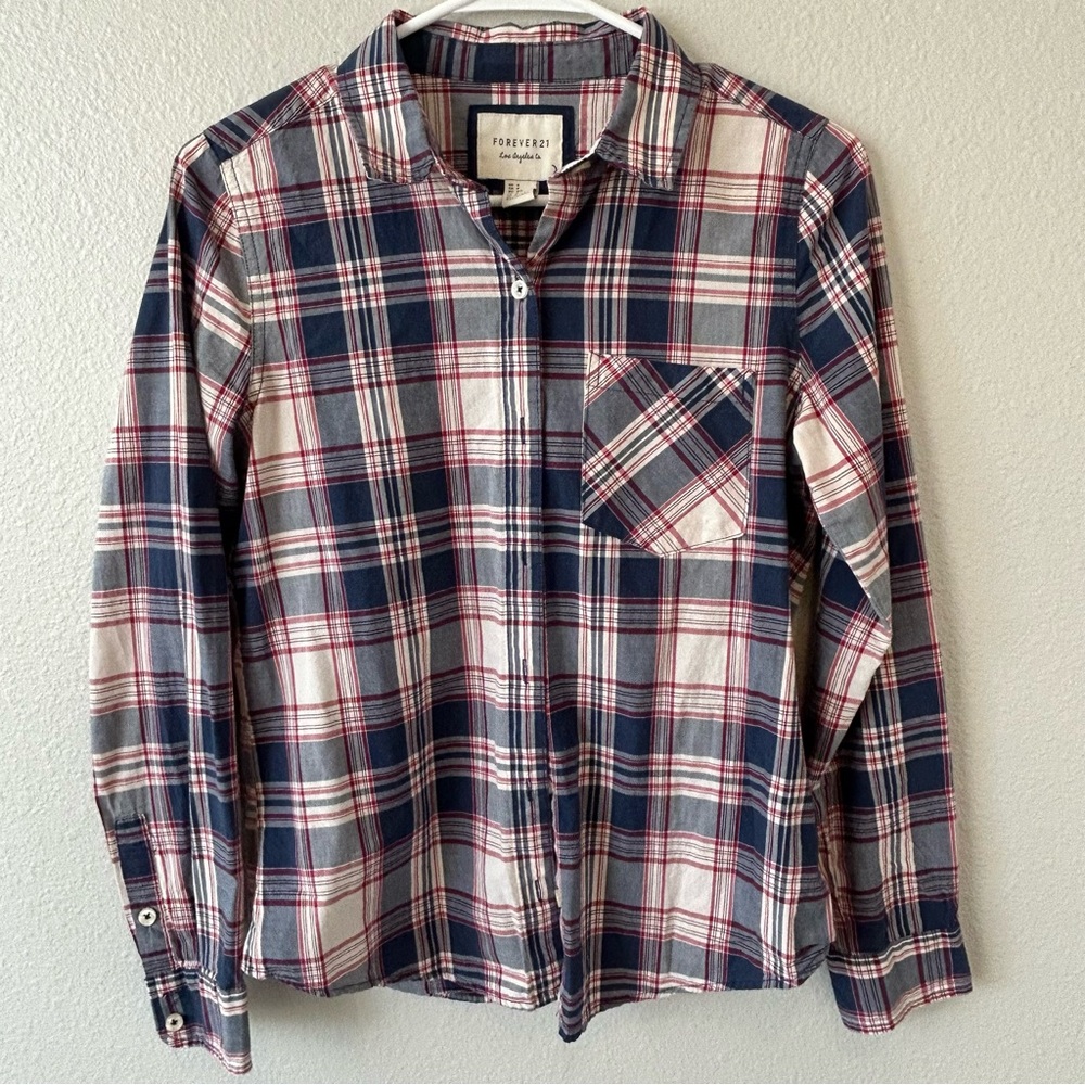 Forever 21 Navy and Red Flannel Shirt